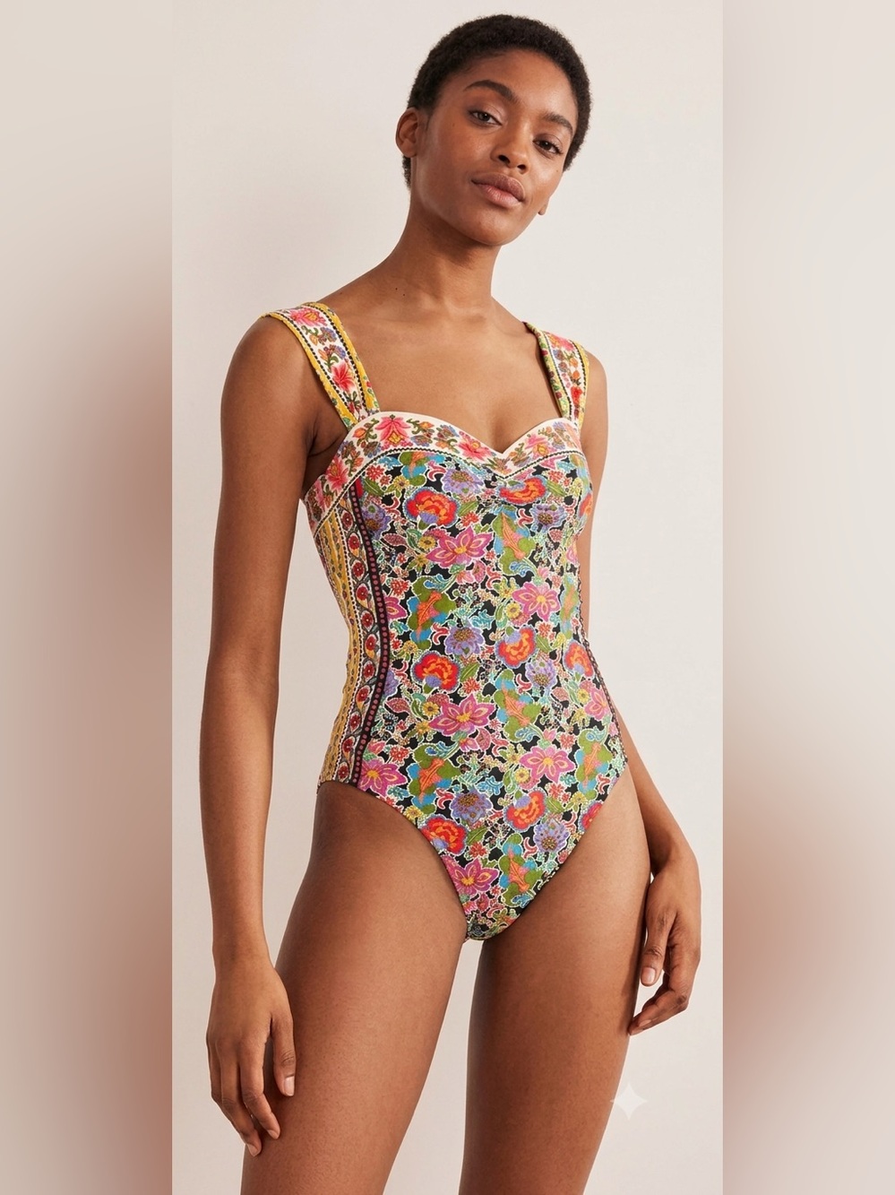 NWT Boden Multi Carnation Garden Pleated Sweetheart One Piece Swimsuit Size 10